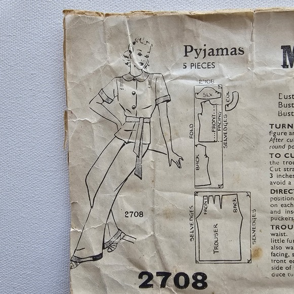 Maudella Pattern Other - 1930s Vintage 36" Bust Maudella Sewing Pattern 2708 Pajama Set PJ's Loungewear